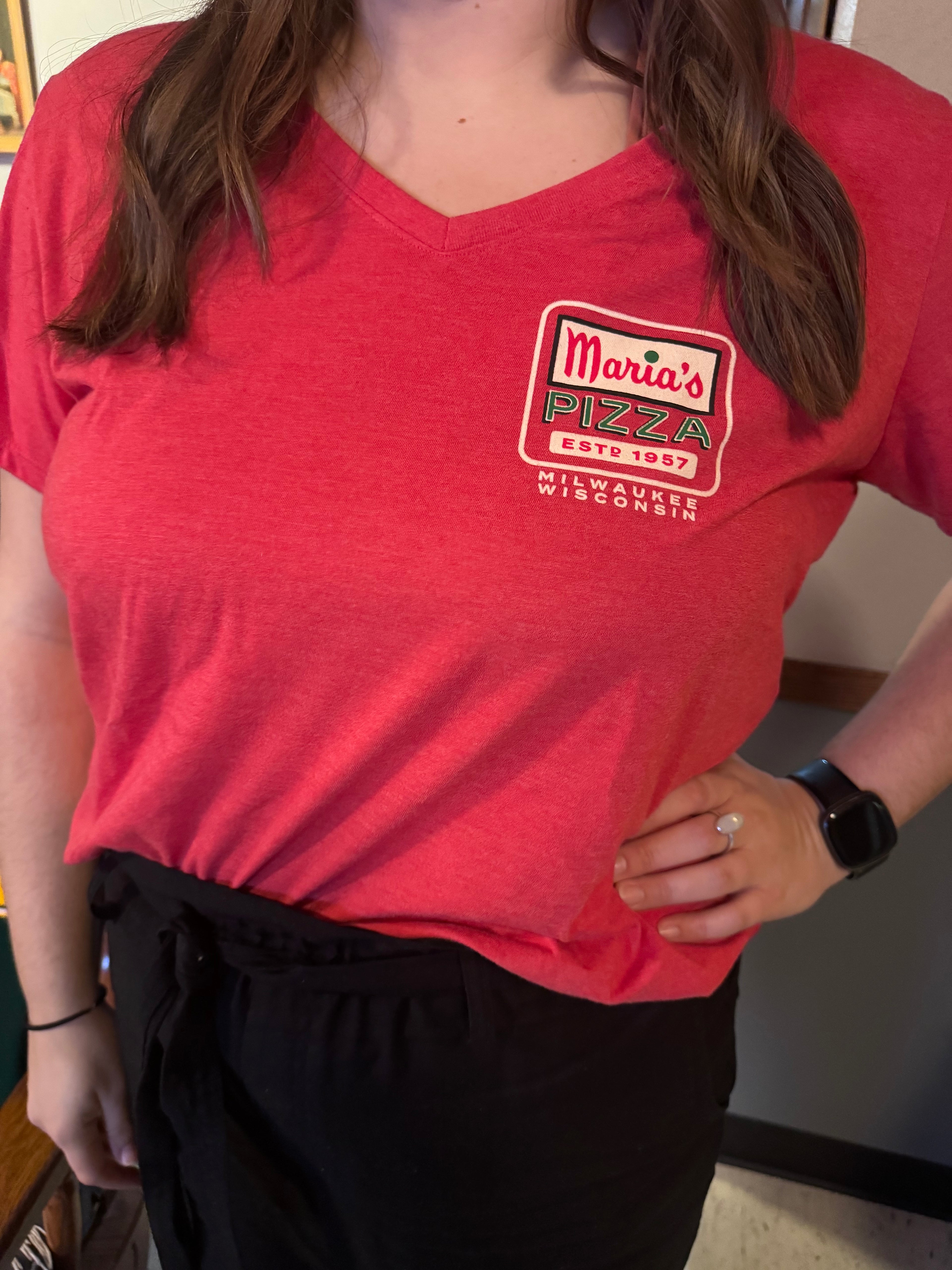 S-XL, Pizza Arrow Sign Red Ladies Vneck