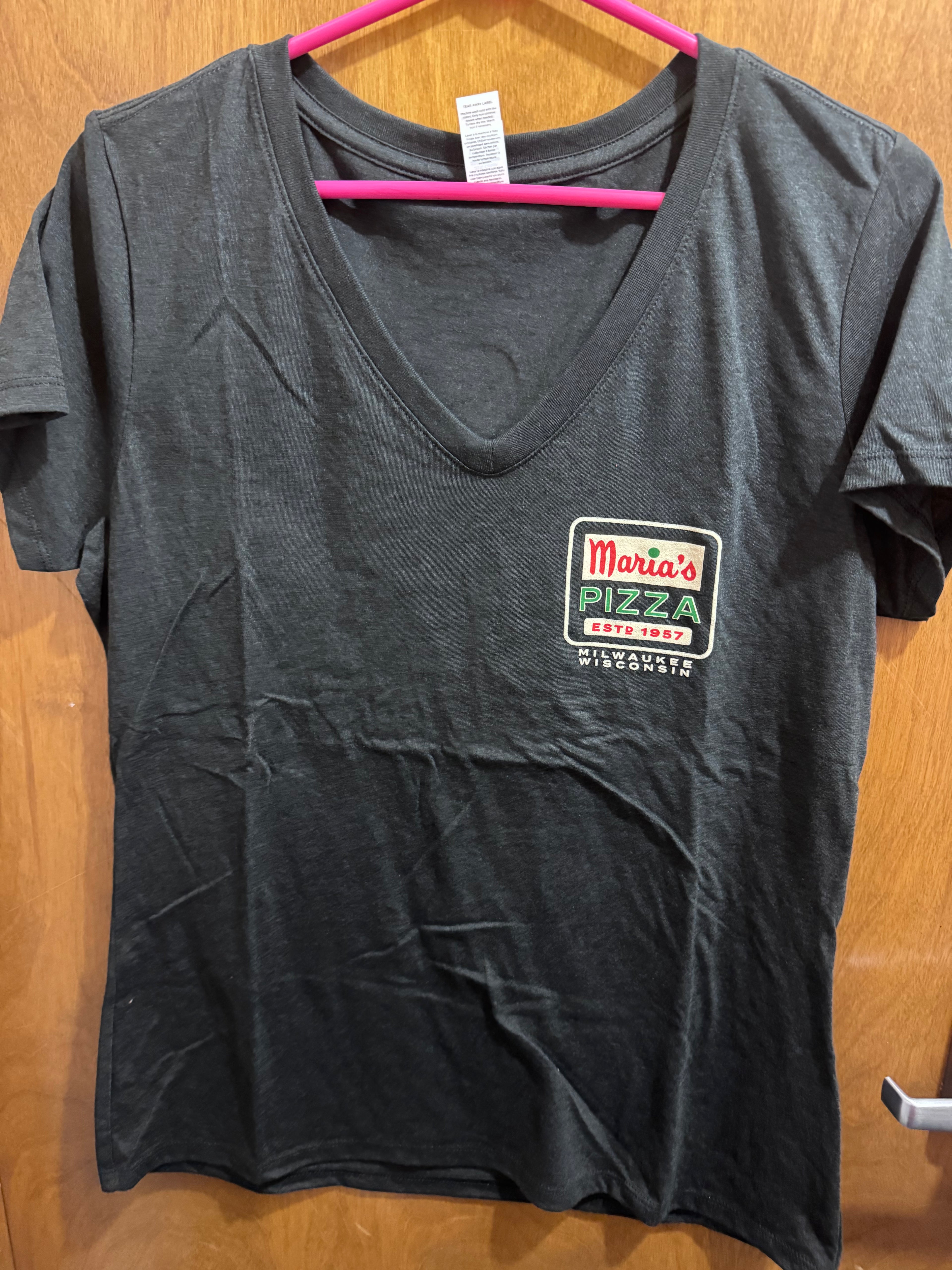 S-XL, I Love Maria’s Pizza “Try It”, Black, Ladies Vneck