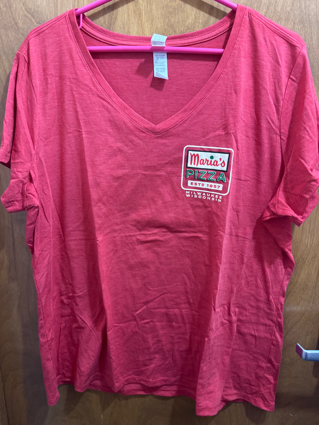 2xl+ Pizza Arrow Sign, Red, Ladies Vneck