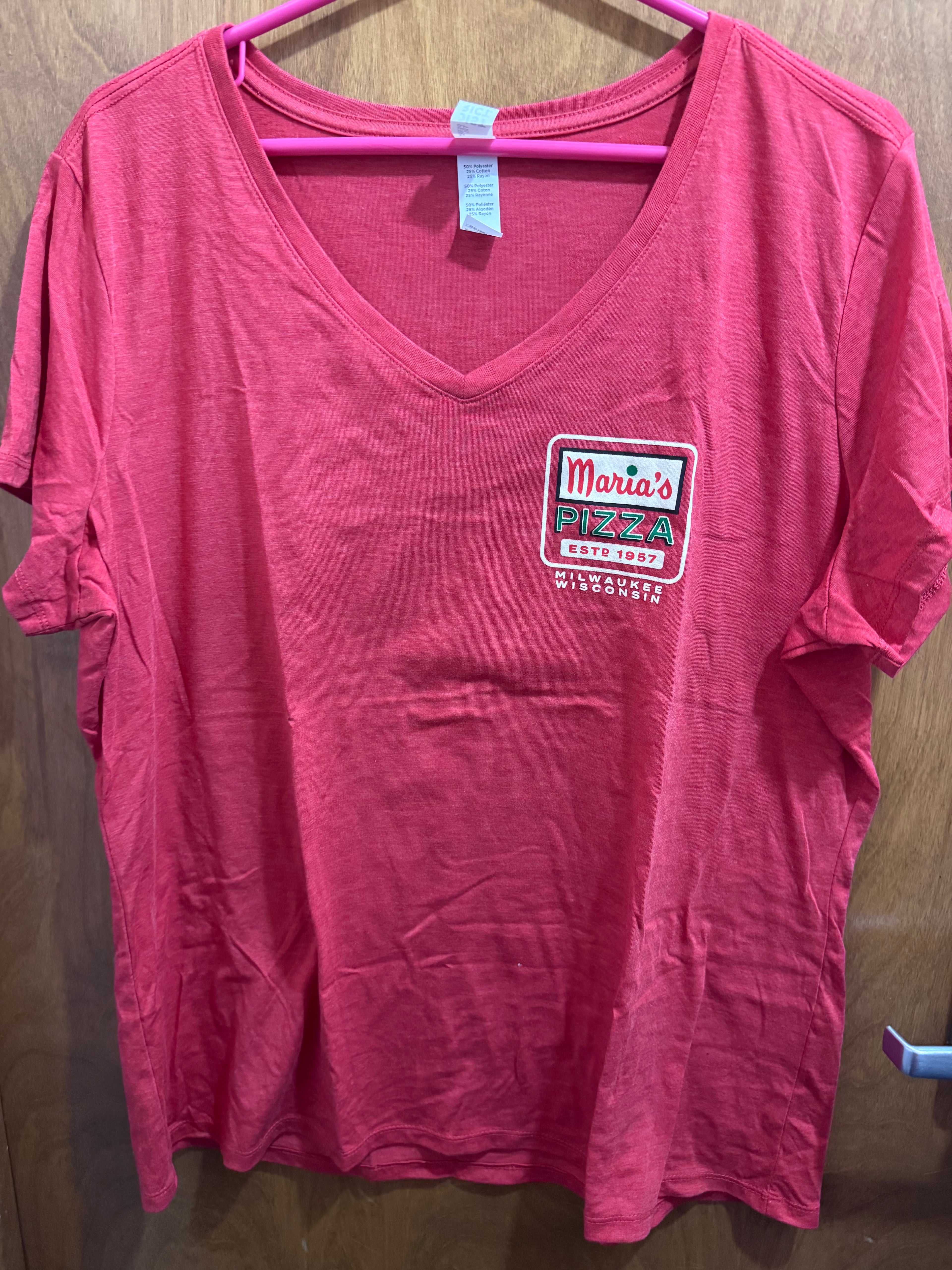 2xl+ Pizza Arrow Sign, Red, Ladies Vneck