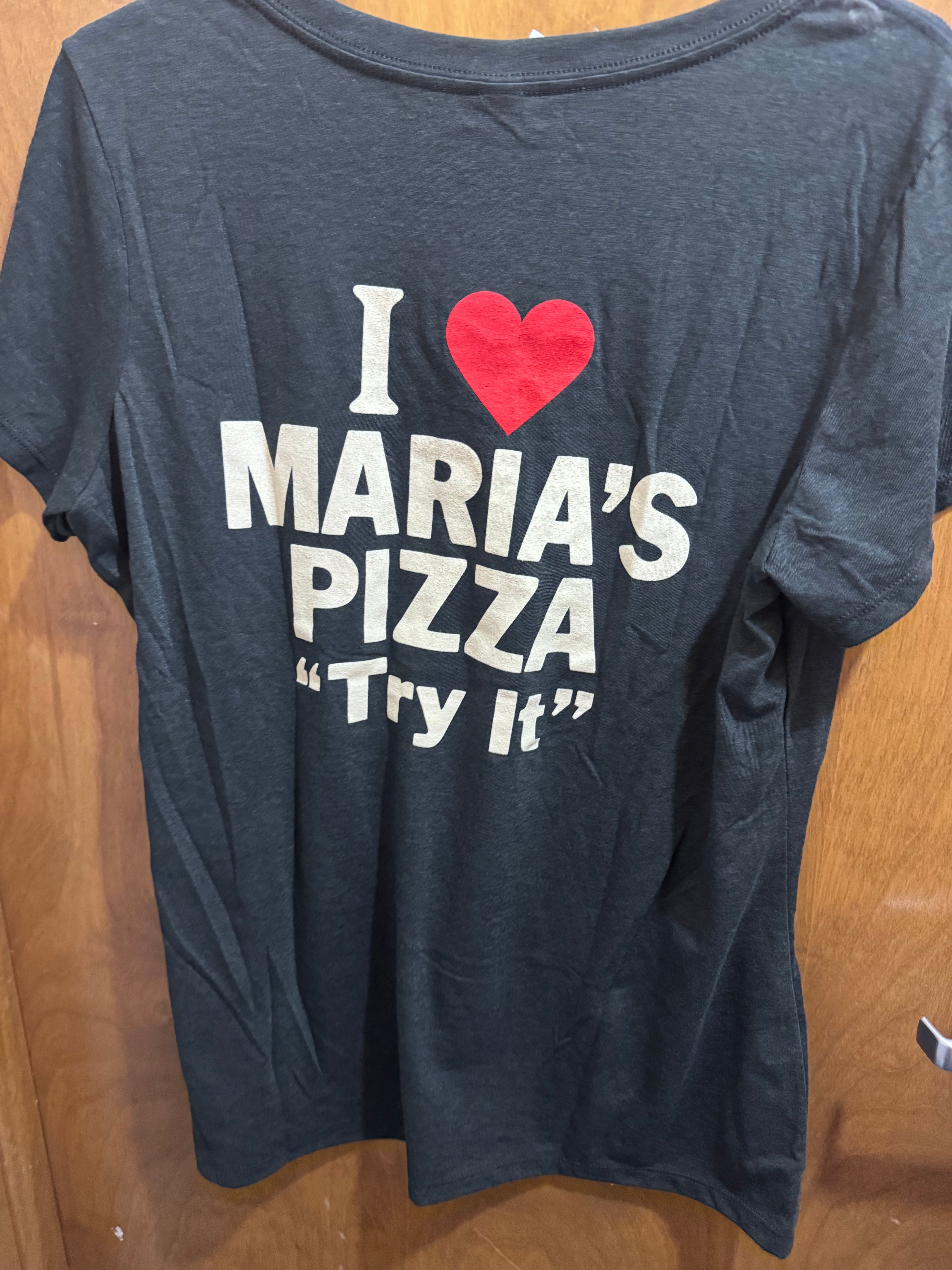 S-XL, I Love Maria’s Pizza “Try It”, Black, Ladies Vneck