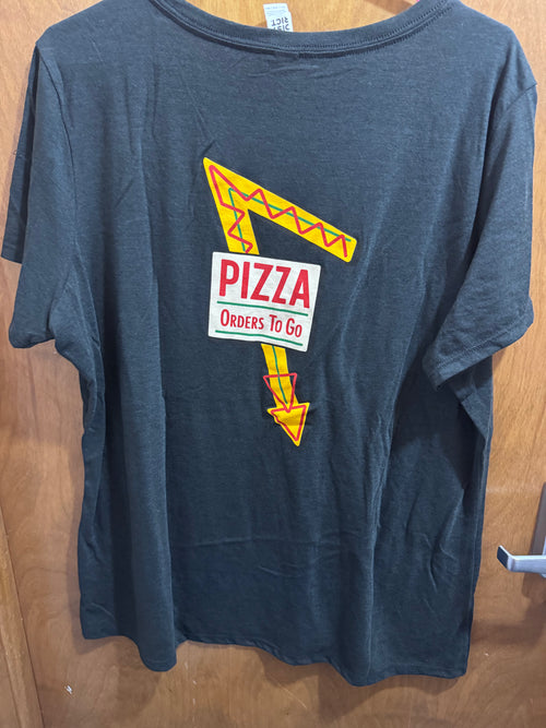 2xl+ Pizza Arrow Sign, Black, Ladies Vneck