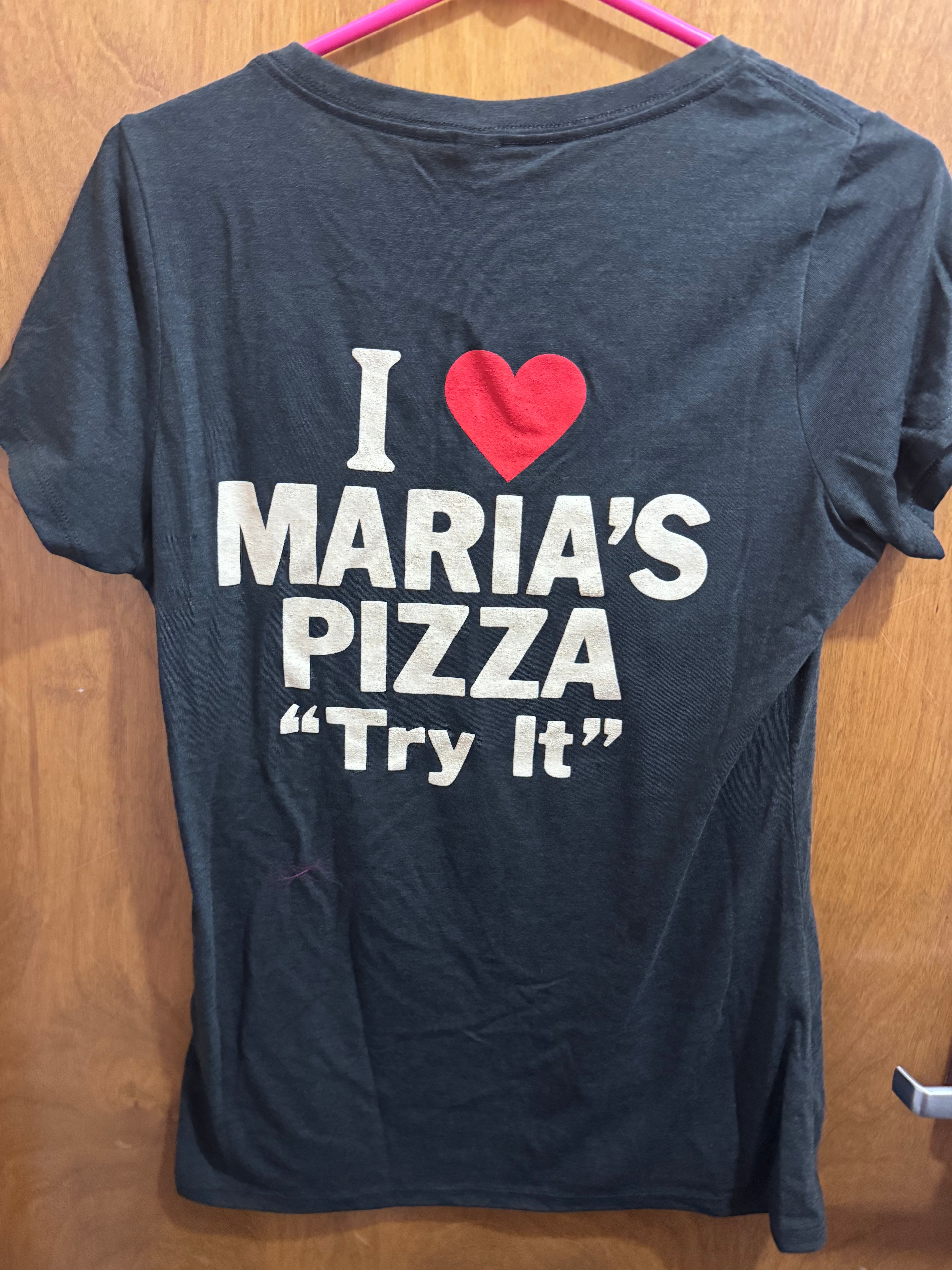 S-XL, I Love Maria’s Pizza “Try It”, Black, Ladies Vneck
