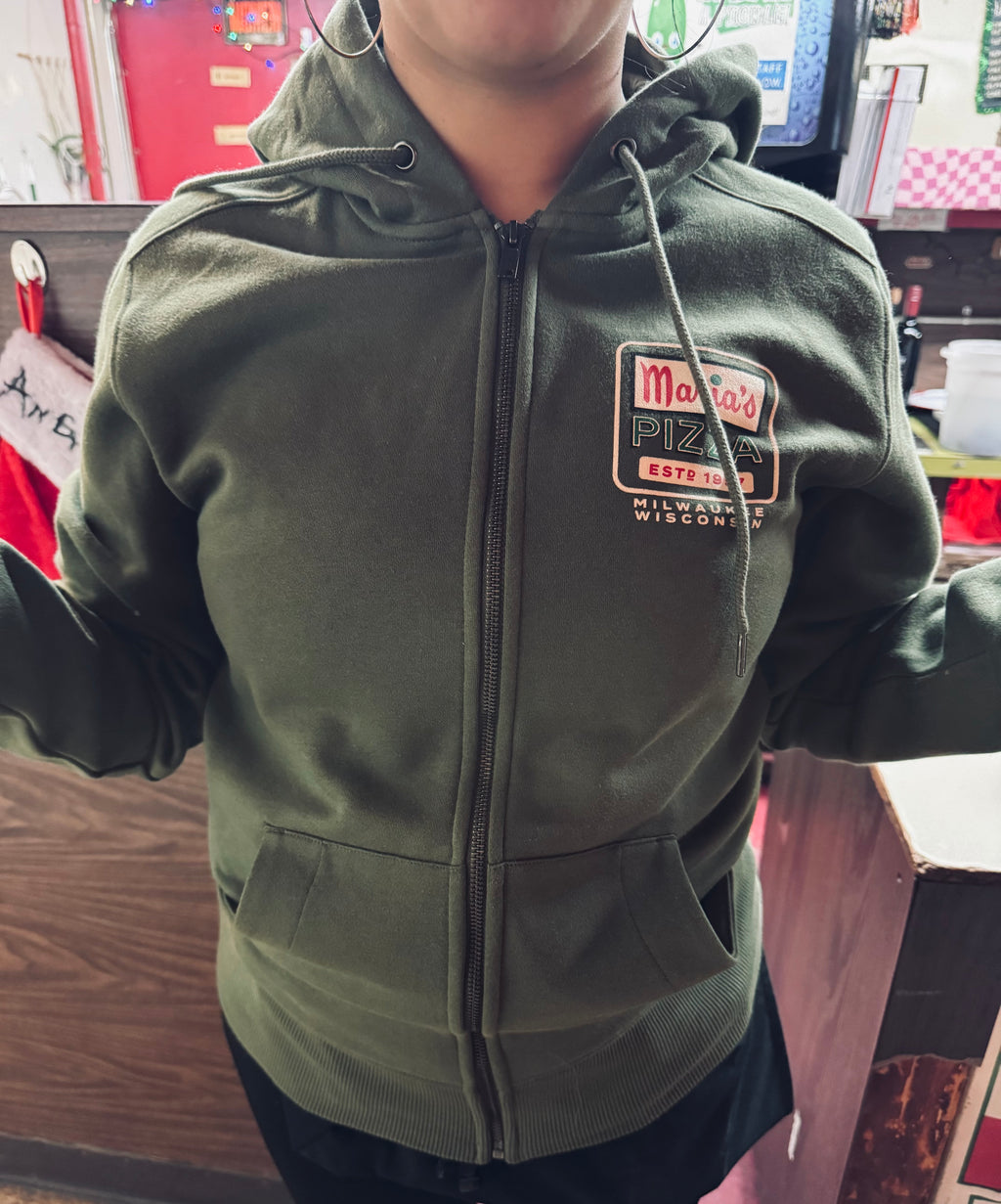 Fleece Full-Zip Hoodie-Olive Green S-XL