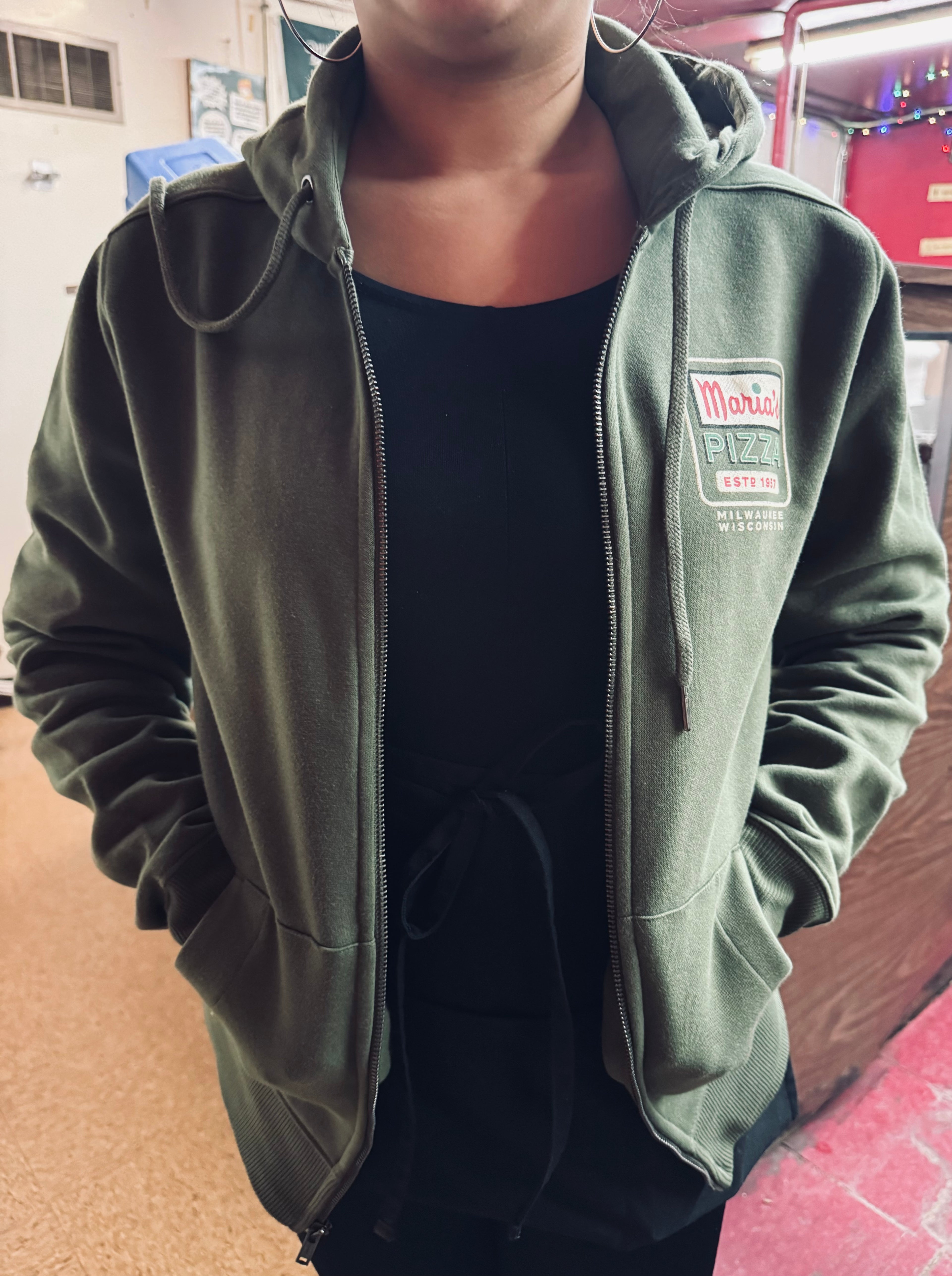 Fleece Full-Zip Hoodie-Olive Green S-XL