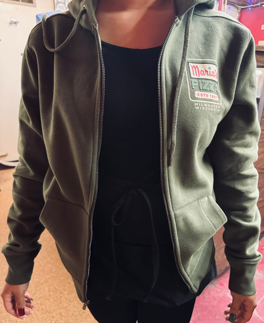 Fleece Full-Zip Hoodie-Olive Green S-XL