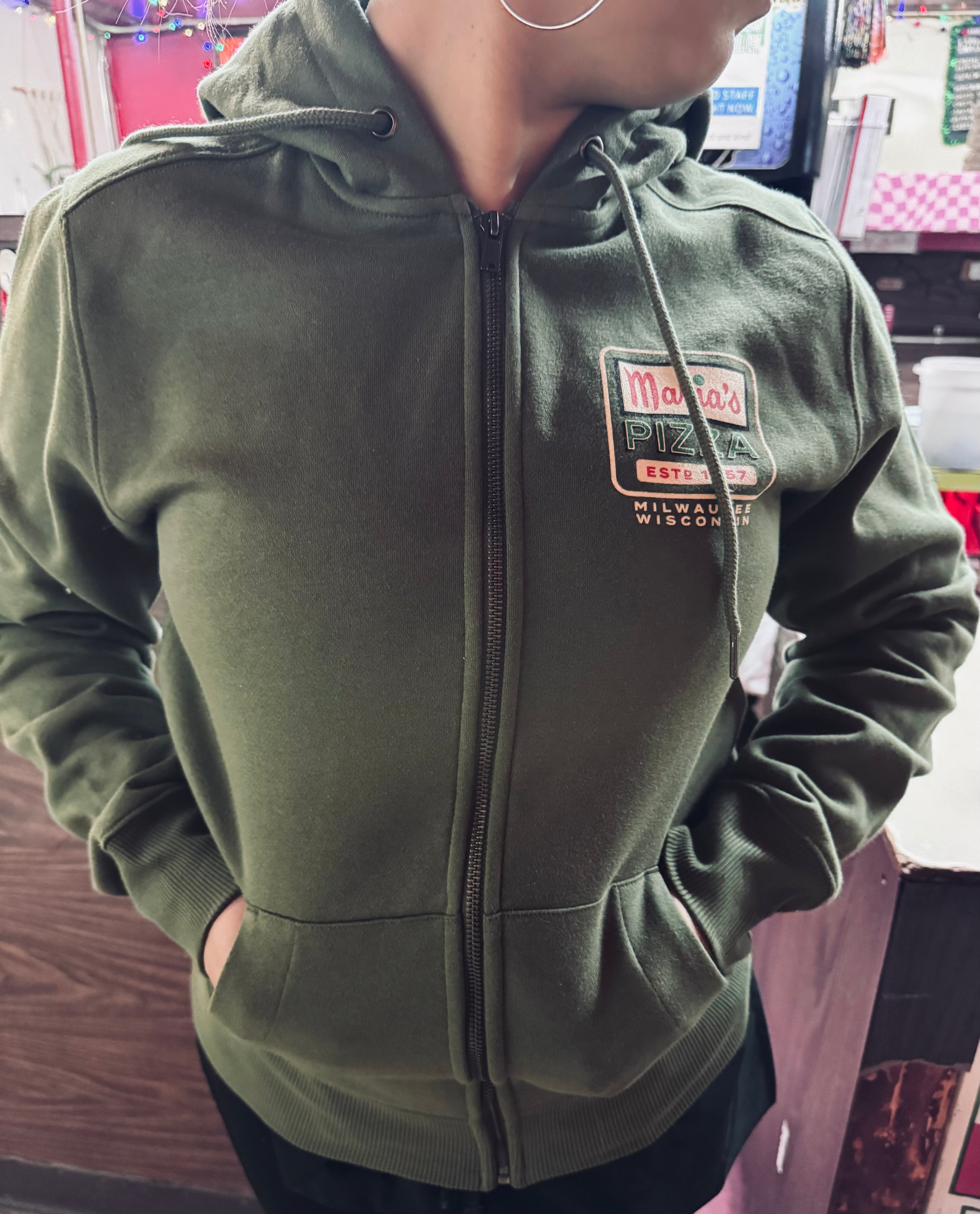 Fleece Full-Zip Hoodie-Olive Green S-XL