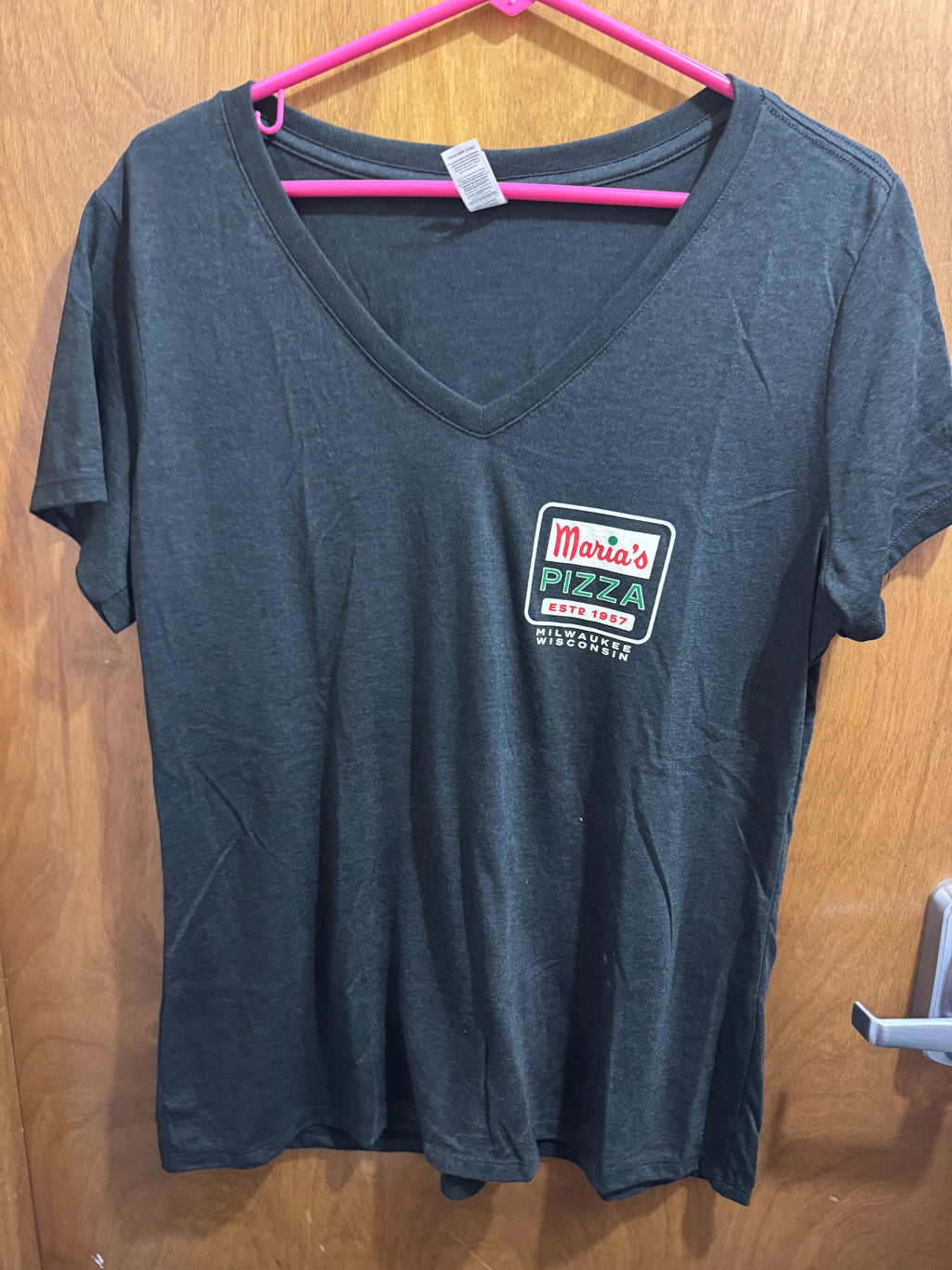 S-XL, I Love Maria’s Pizza “Try It”, Black, Ladies Vneck