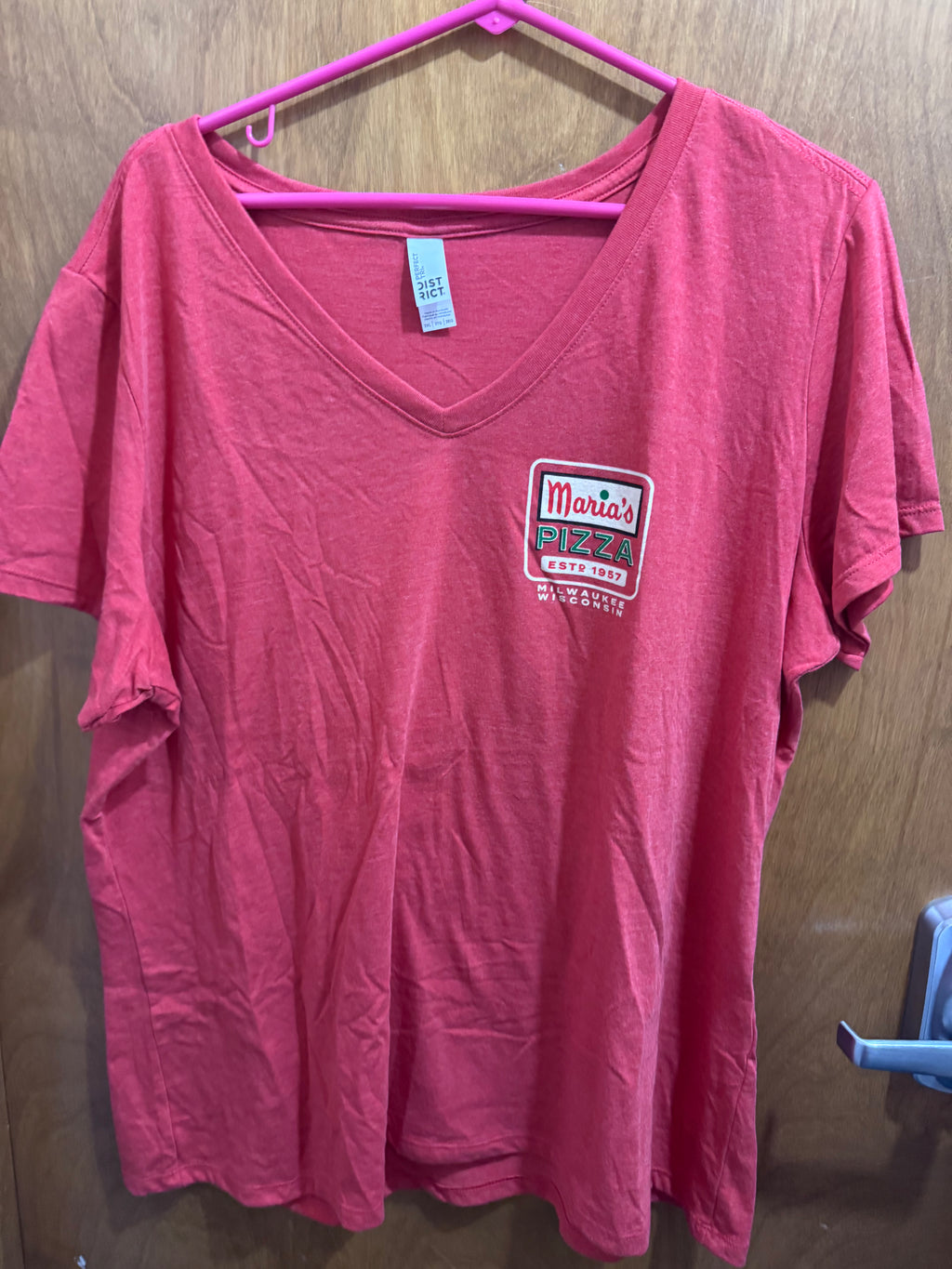 2xl+ Pizza Arrow Sign, Red, Ladies Vneck