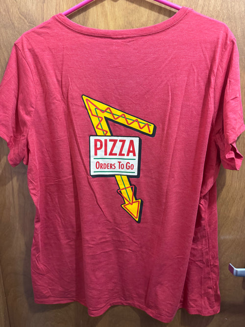 2xl+ Pizza Arrow Sign, Red, Ladies Vneck